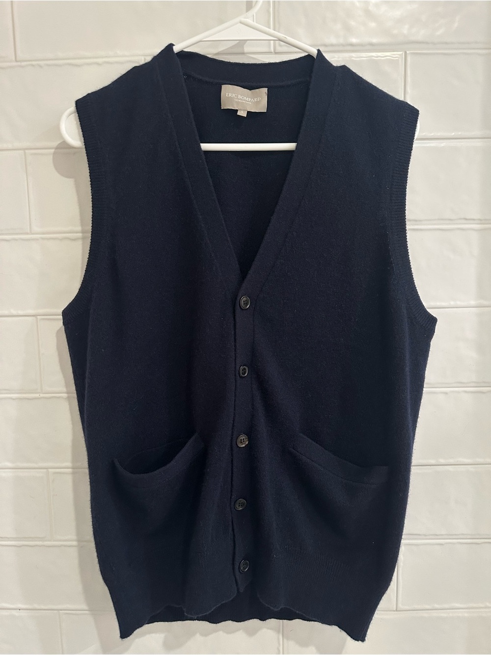 Eric Bompard 100% Cashmere V-neck Sleeveless Cardigan Mens Size Small Navy Blue